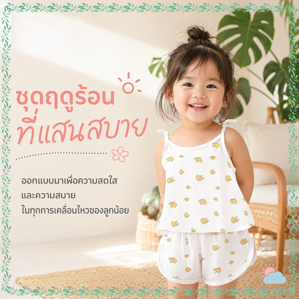 ชุดเดรสผ้าฝ้ายเด็กผู้หญิง สายเดี่ยว ลายหมีน่ารัก สีชมพูขาว ใส่นอน ใส่เล่นที่บ้าน