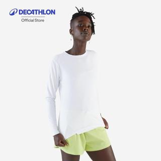 Decathlon Women'S Long-Sleeved Running T-Shirt Sun Protect เสื้อวิ่งผู้หญิงป้องกันแดดแขนยาว รุ่น Sun Protect - White