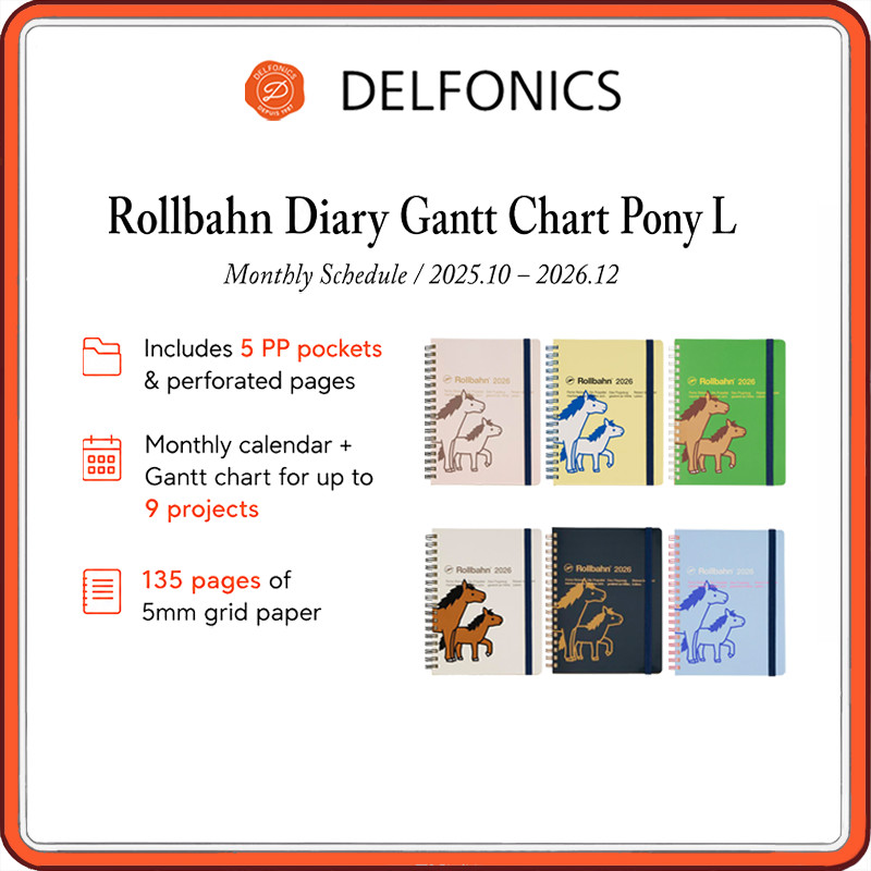 DELFONICS Rollbahn Diary 2026 Gantt Chart Pony L Planner | Monthly Schedule Book 2025-2026 | Japanes