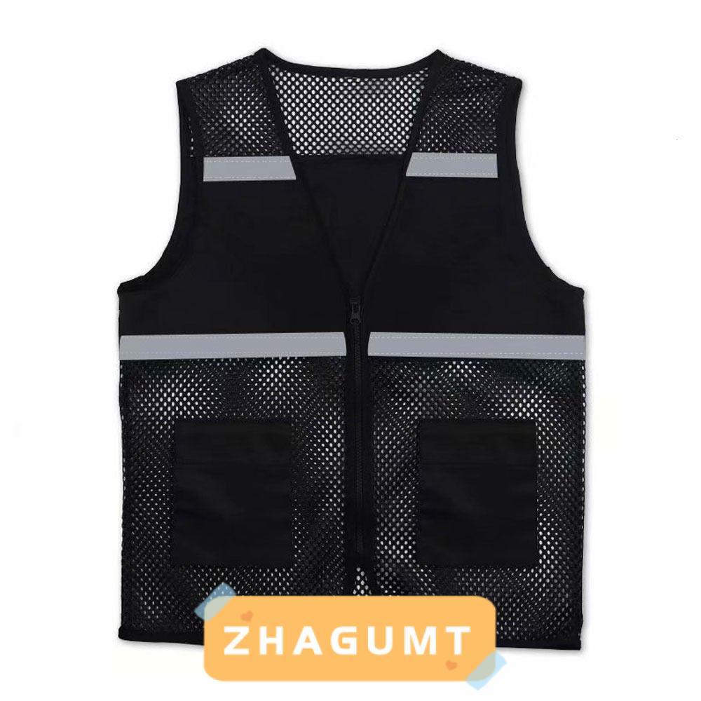 ZHAGUMT366KB เสื้อกั๊กนิรภัย,สแปนเด็กซ์สีดําพร้อมแถบสะท้อนแสง,สําหรับเดินผ้าระบายอากาศพร้อมเสื้อกั๊กซิปเสื้อกั๊กตาข่ายการก่อสร้างการจราจรรถไฟคนงาน Metro
