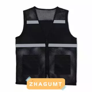 ZHAGUMT366KB เสื้อกั๊กนิรภัย,สแปนเด็กซ์สีดําพร้อมแถบสะท้อนแสง,สําหรับเดินผ้าระบายอากาศพร้อมเสื้อกั๊กซิปเสื้อกั๊กตาข่ายการก่อสร้างการจราจรรถไฟคนงาน Metro