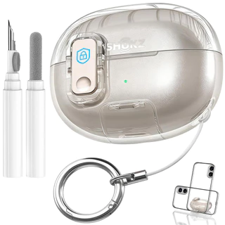 กรณีโปร่งใสสําหรับ SHOKZ OpenDots 2 / OpenDots ONE พร้อมชุดทําความสะอาด Carabiner ความปลอดภัยล็อคโทรศัพท์ขาตั้ง Soft TPU Cover