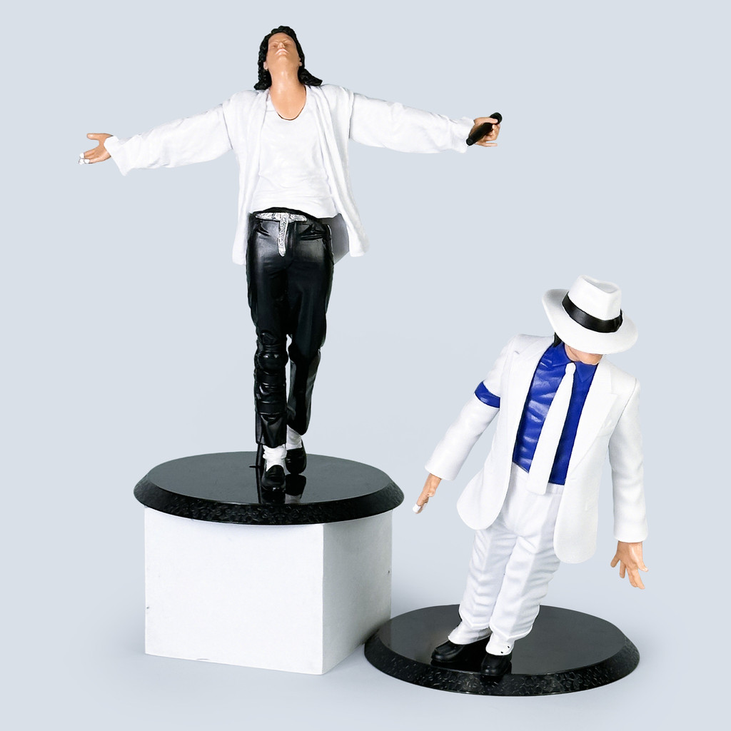 23CM Michael Jackson Figurine Mike Jackson ร้องเพลง Moonwalk สีขาวชุดเดสก์ท็อปเครื่องประดับ Action Figure ของเล่น
