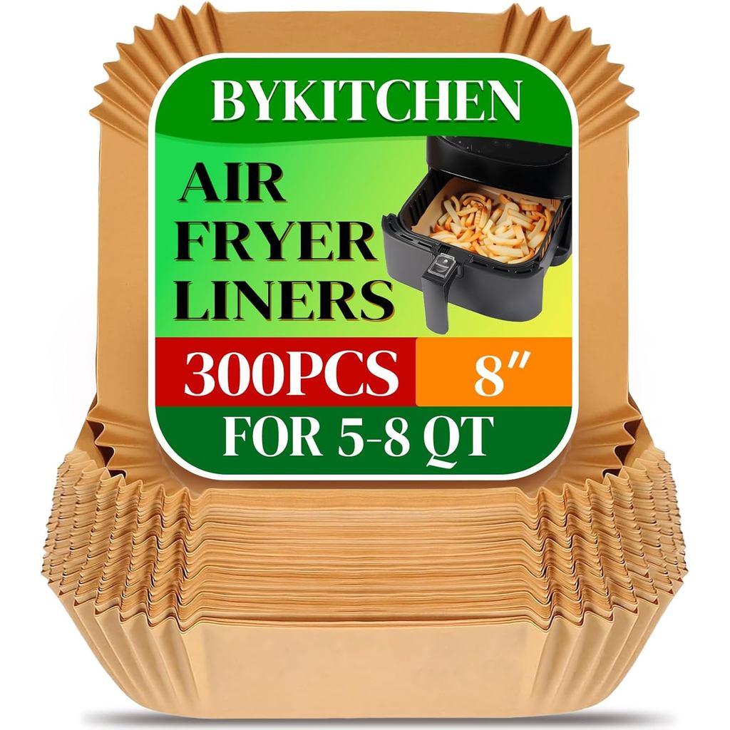 BYKITCHEN 300PCS ทิ้ง Air Fryer กระดาษสําหรับ Ninja AF141 5 QT Pro AF181 6.5QT, Cosori Chefman 6 QT 