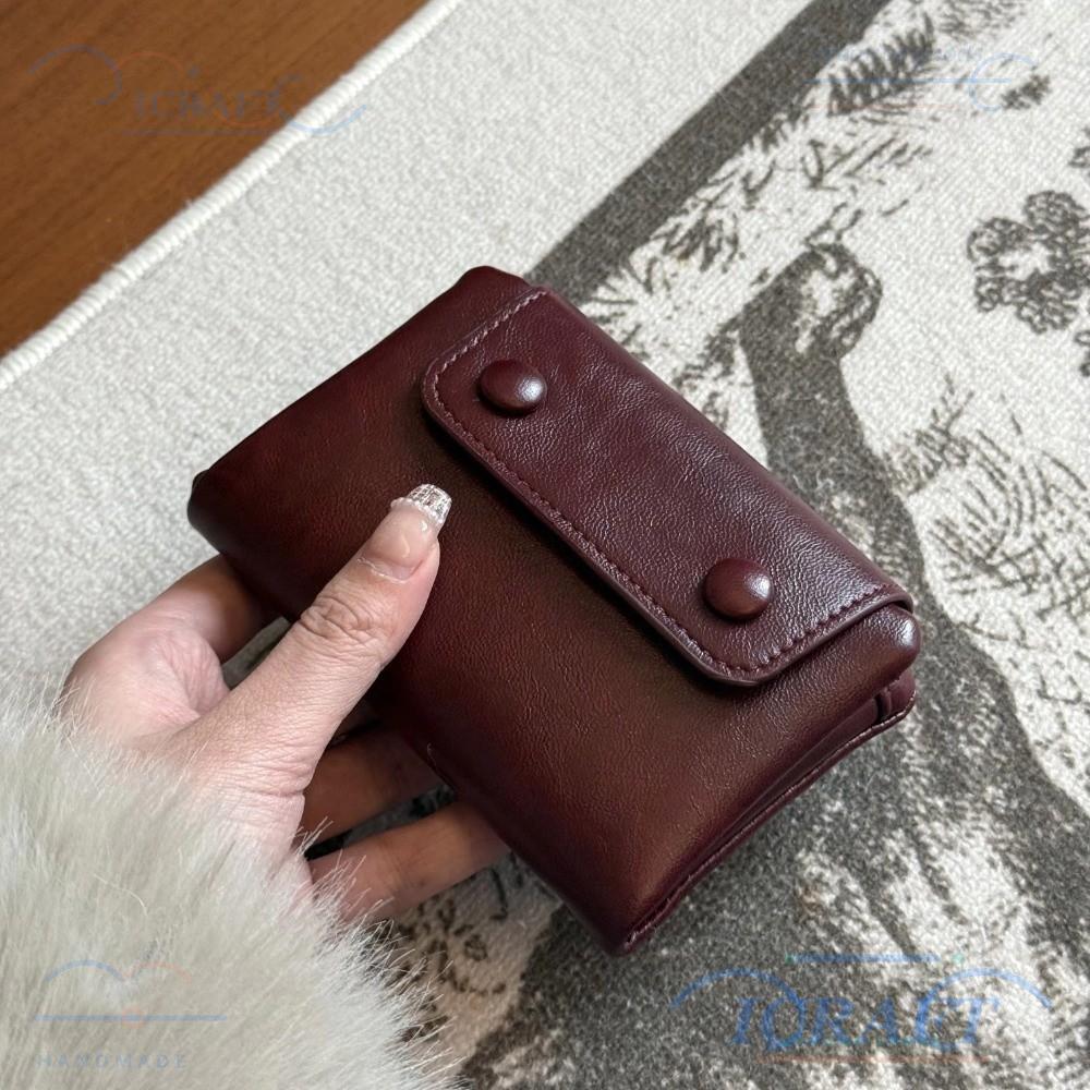 ICRAFT กระเป๋าสตางค์ผู้หญิง หนังPUนุ่ม มีซิปสั้นและช่องใส่นามบัตร ดีไซน์ย้อนยุคสไตล์เกาหลี