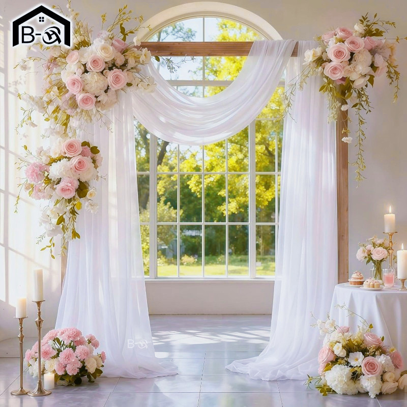 BHQ ผ้าโปร่งตกแต่งงานแต่ง Wedding Arch Draping ซุ้มวิวาห์ ผ้าม่านโปร่ง ถ่ายรูปปาร์ตี้ หมั้นโรแมนติก