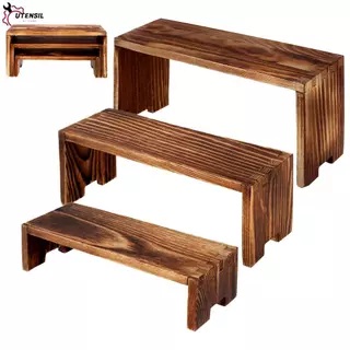 ขาตั้งไม้ 3 ชิ้นไม้จอแสดงผล Risers สี่เหลี่ยมผืนผ้าขาตั้งจอแสดงผลไม้ชั้นวางสําหรับน้ําหอม/เครื่องสําอาง/เครื่องประดับ/ตกแต่งปาร์ตี้/ขาตั้งต้นไม้