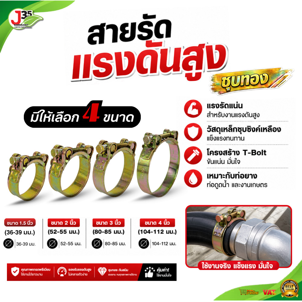 สายรัดแรงดันสูงทองเหลือง (เหล็กชุบ) อย่างหนา แบบใช้ประแจหมุน ไม่เป็นสนิม เข็มขัดรัดสายยาง