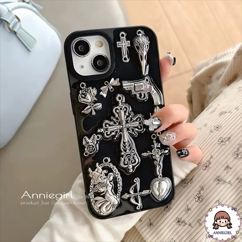หรูหรา Diablo Silver Cross Glitter เคสโทรศัพท์สําหรับ IPhone 11 17 16 14 15 Pro Max 17Air 12 13 ProMax กันน้ํากันกระแทกโทรศัพท์ฝาหลัง
