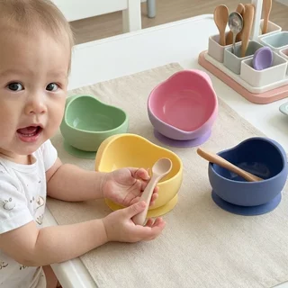 ชามซิลิโคนดูดโต๊ะ ช้อนซิลิโคน ชามเด็กหัดกิน ถ้วยดูดกันหก ฟู้ดเกรด BPAฟรี เข้าไมโครเวฟ