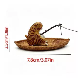[H&K] Characterful Aquarium Setup พร้อมตกแต่ง 1 ชิ้นเรซิ่นแมวตกปลาเรือเครื่องประดับสําหรับถังปลา {th}