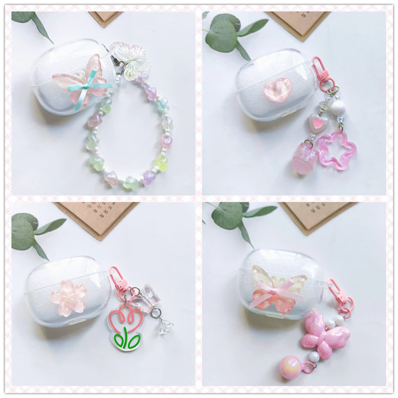 สําหรับ UGREEN HiTune S3 S5 S8 กรณี ClipBuds Pro / T3 Pro / T6 T6S / H5 H6Pro น่ารักผีเสื้อ Soft TPU ฝาครอบป้องกันโปร่งใสพร้อมจี้สีชมพู