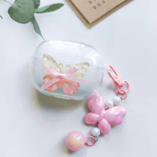 สําหรับ UGREEN HiTune S3 S5 S8 กรณี ClipBuds Pro / T3 Pro / T6 T6S / H5 H6Pro น่ารักผีเสื้อ Soft TPU ฝาครอบป้องกันโปร่งใสพร้อมจี้สีชมพู