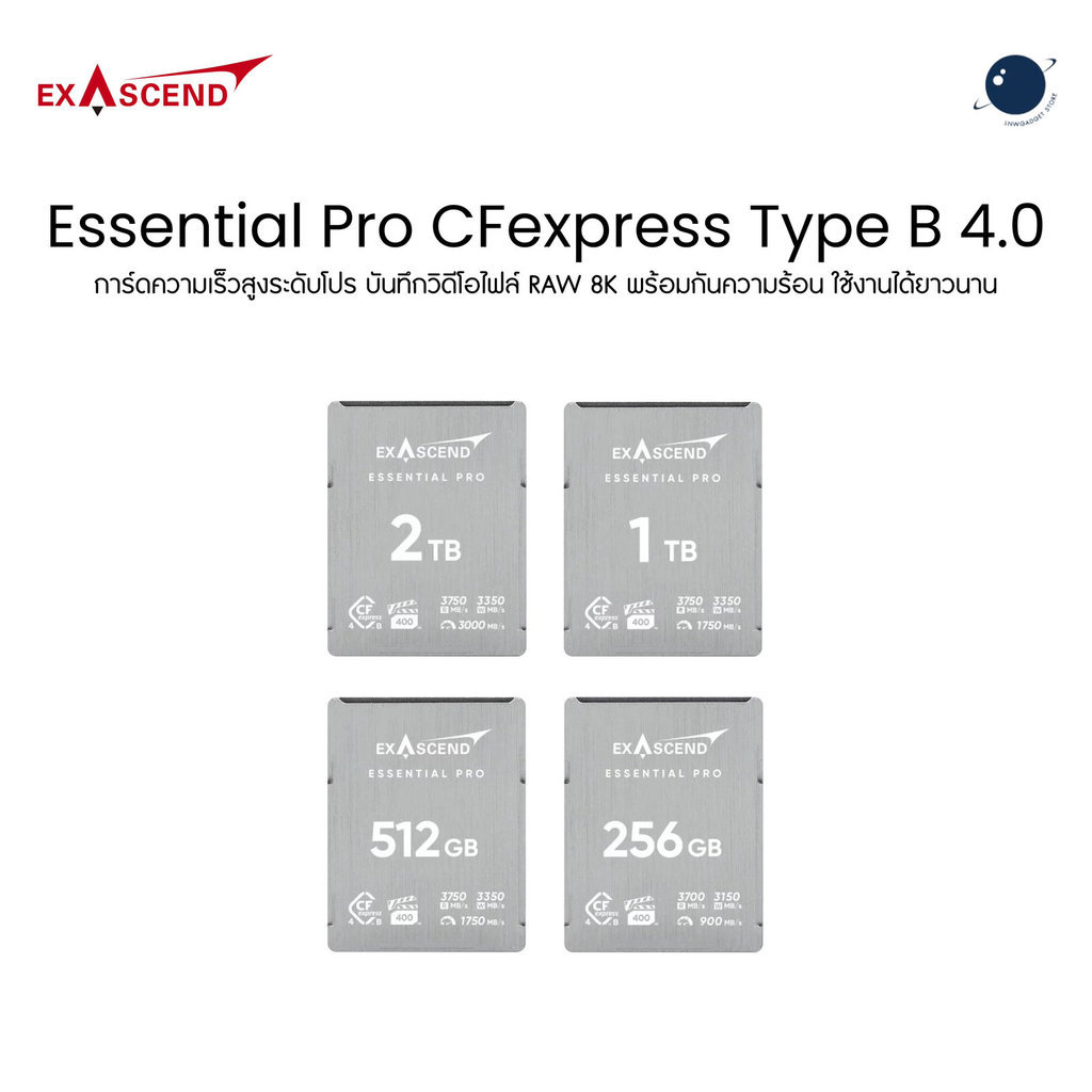 เมมโมรี่การ์ด Exascend Essential Pro CFexpress Type B 4.0 VPG400 R3750/W3350 12K RAW Canon R5 Z8 ประ