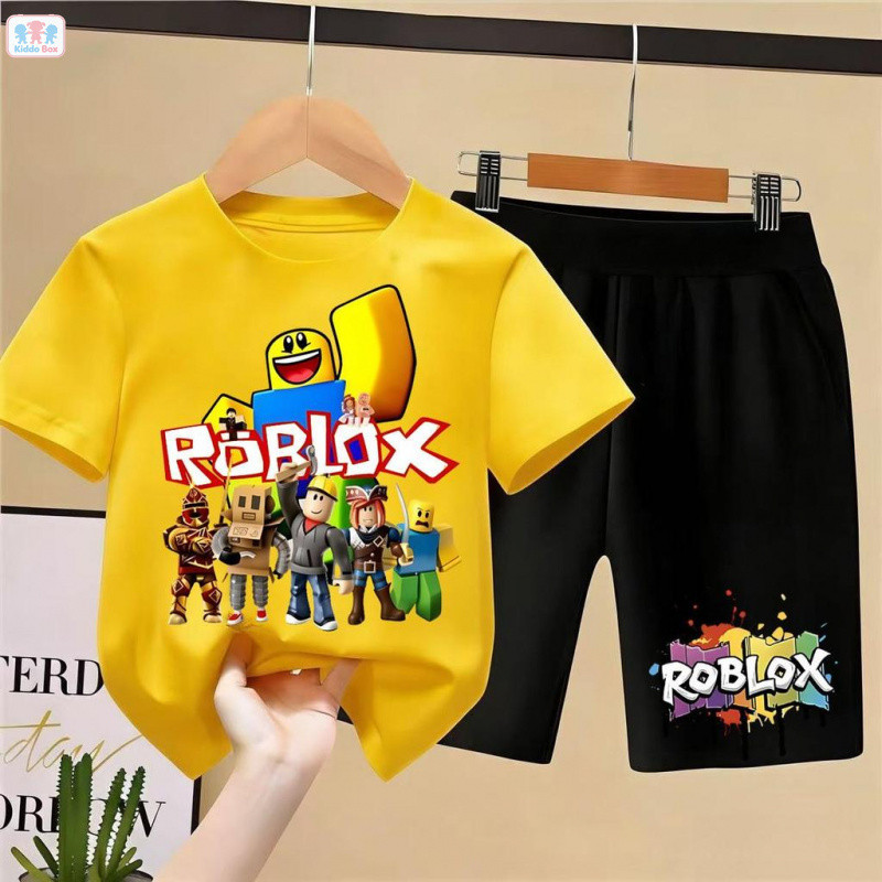 children  Robloxเสื้อยืดเด็ก คอตตอน ชุดสูทเด็กผู้ชาย ชุดลำลอง 2 ชิ้น แฟชั่น สำหรับเด็กชายตัวเล็ก ๆ เซ็ตชุดเด็ก เส