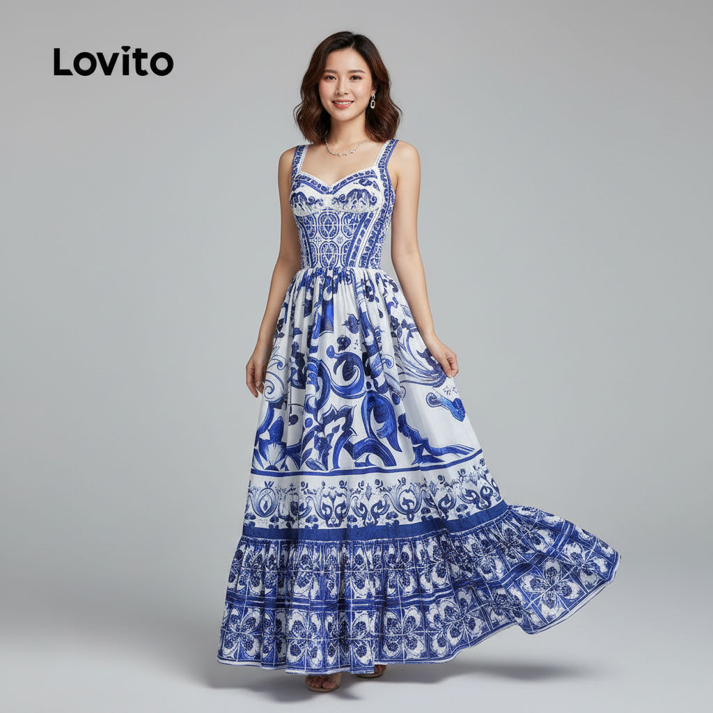 Lovito โบโฮ เสื้อผ้าลําลองผู้หญิง ฤดูใบไม้ผลิ ฤดูร้อน รุ่น LBL30171