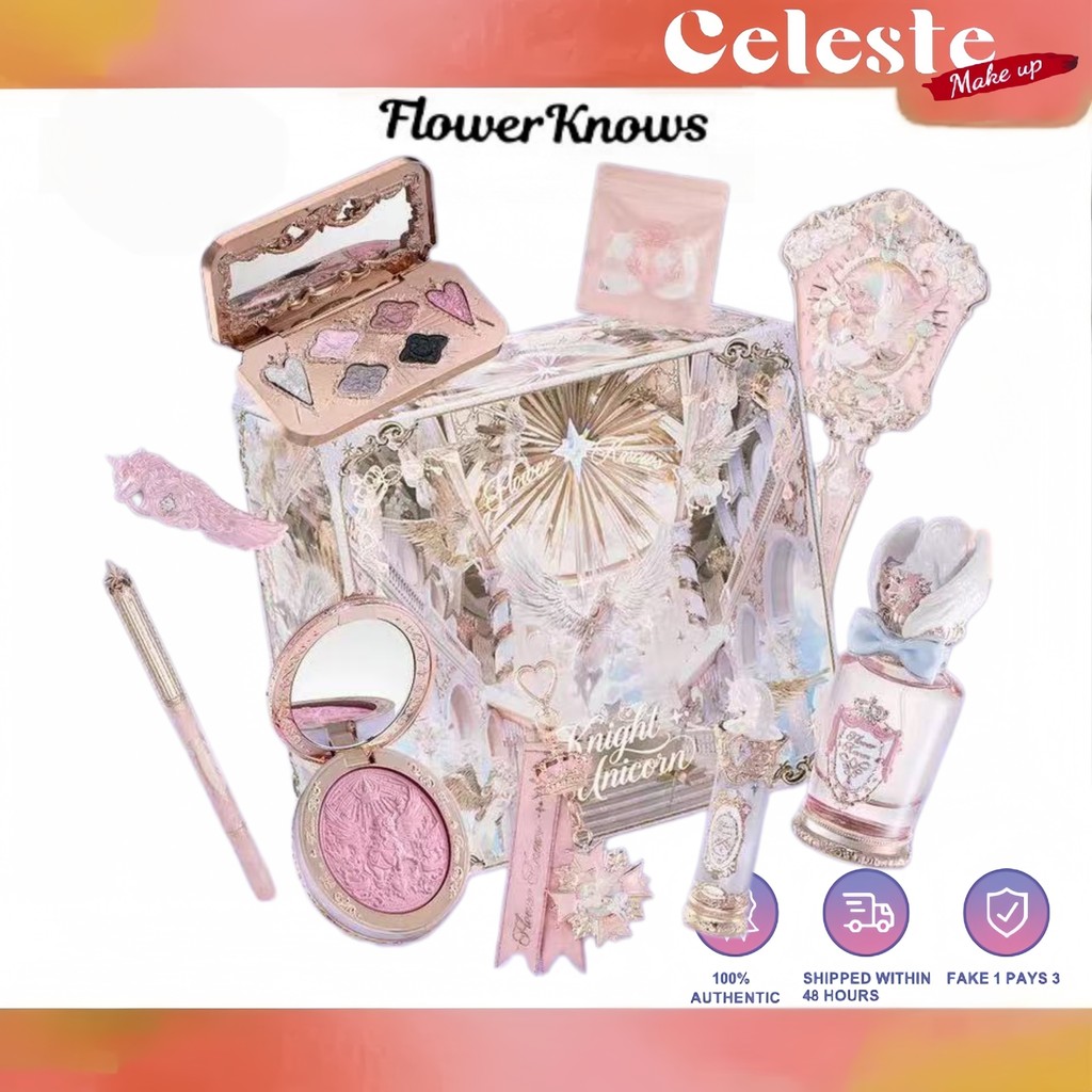 FLOWER KNOWS SET กล่องอัศวินยูนิคอร์น ลิปสติก บลัชออน น้ําตาลแป้ง อายแชโดว์ ปากกาไลเนอร์ริมฝีปาก