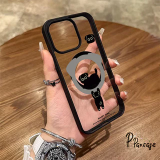 สำหรับiPhone 17 13 15 11 AIR 16 12 14 Pro Max XR 7 16 15 8 14 Plus เคสแม่เหล็ก ลายแมวดำน่ารัก หลากสี สไตล์ฮิต คู่รัก