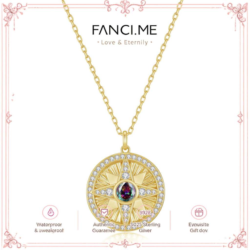 FANCIME "Lumen Star" Alexandrite มิถุนายน Birthstone สร้อยคอเงินแท้