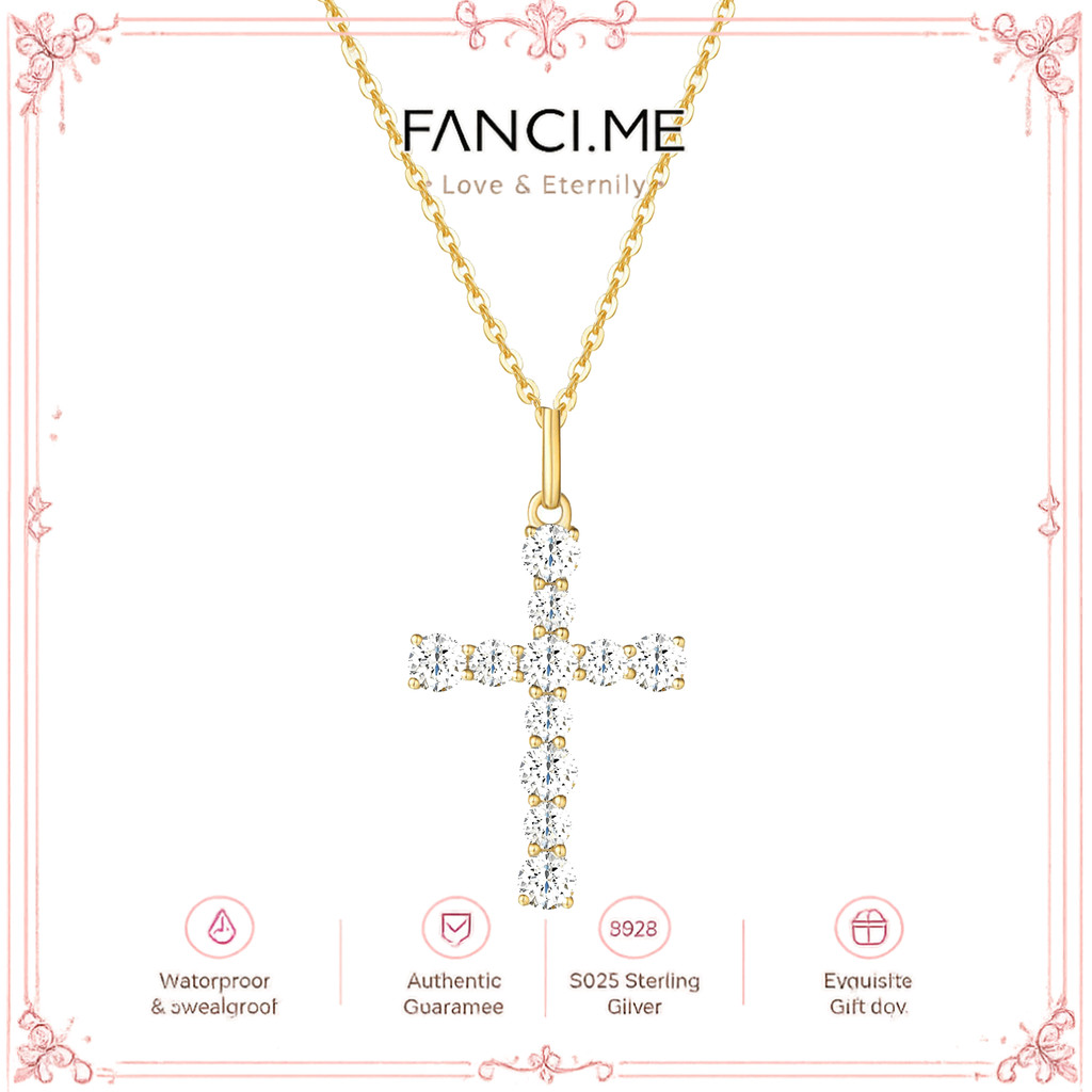FANCIME White Sapphire Cross 9K สร้อยคอทองคําสีเหลือง