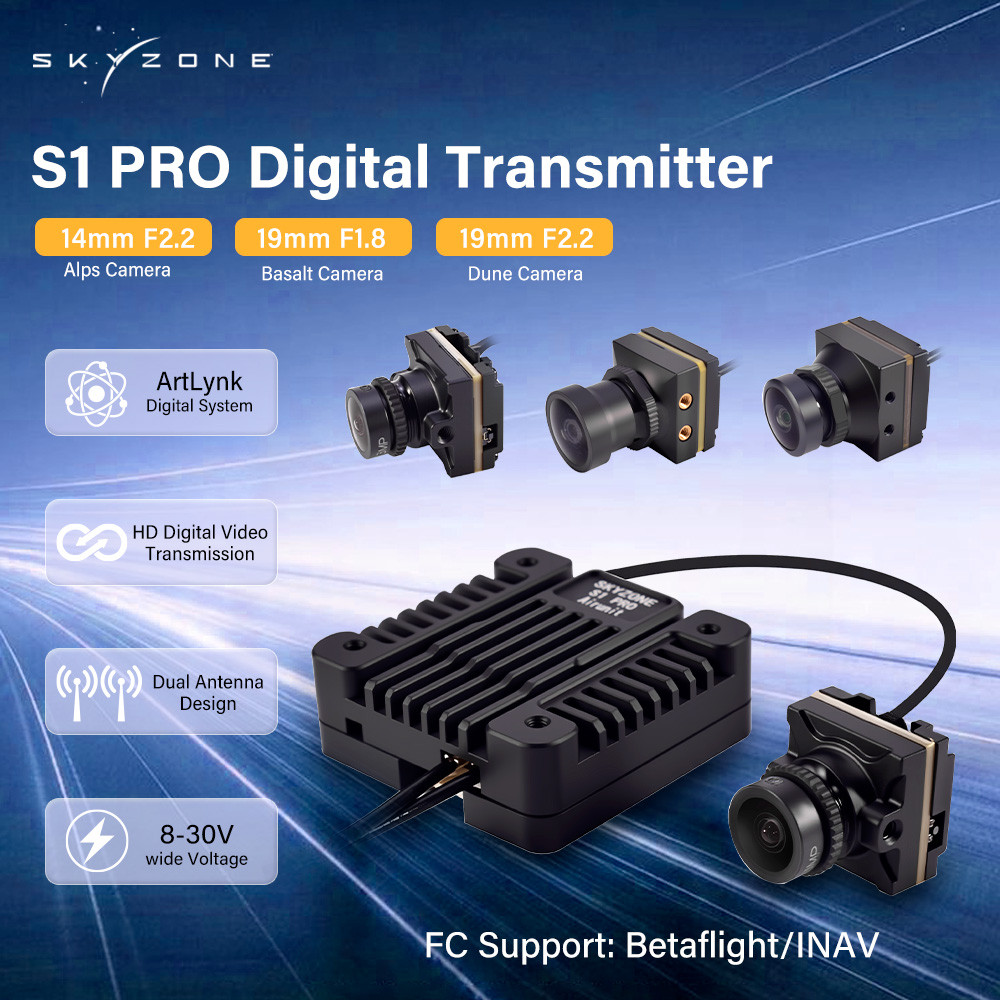 SKYZONE S1 PRO Digital Transmitter 1080P 60fps Low Light Camera Dual Antenna Transmission Support OS