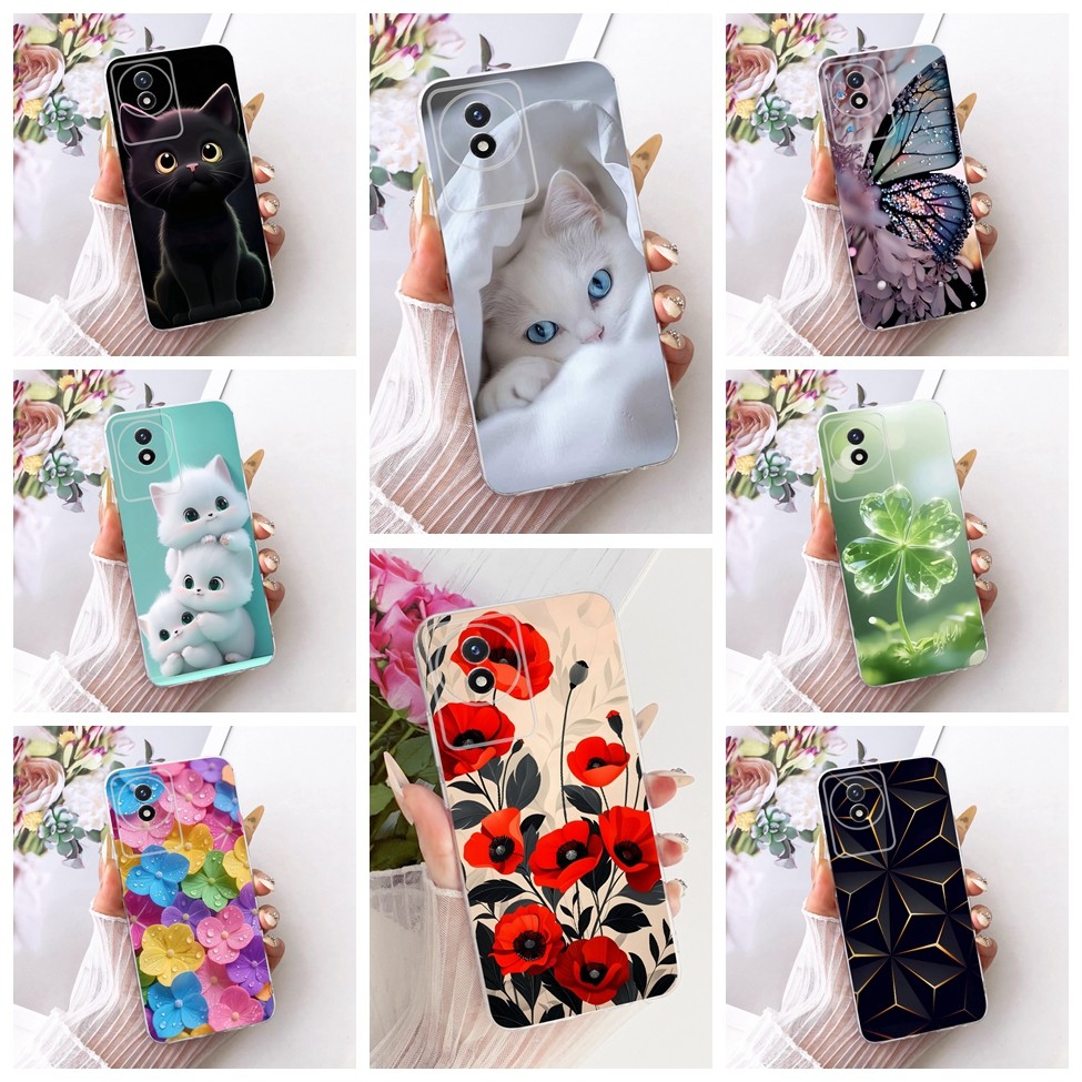 Clear สําหรับ Vivo Y02 V2213 Y02A V2234 สําหรับ Vivo Y02 กรณีความงามน่ารักการ์ตูนแฟชั่นผีเสื้อตลกทาส