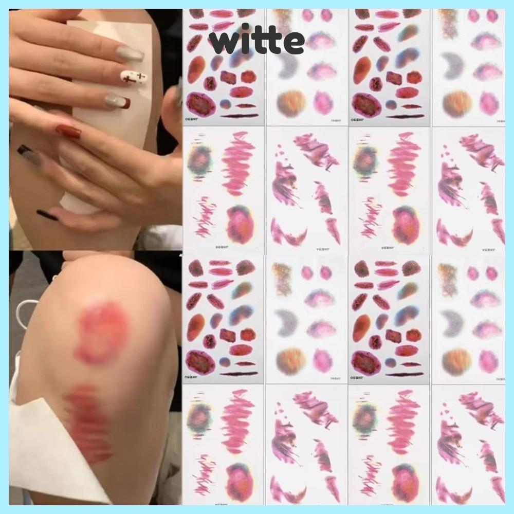 WITTE 1/4PCS แผล Bruising รอยสักชั่วคราว, กันน้ําสมจริงคอสเพลย์แขนข้อเท้ารอยแผลเป็นสติกเกอร์รอยสัก, ยาวนานรอยแผลเป็น