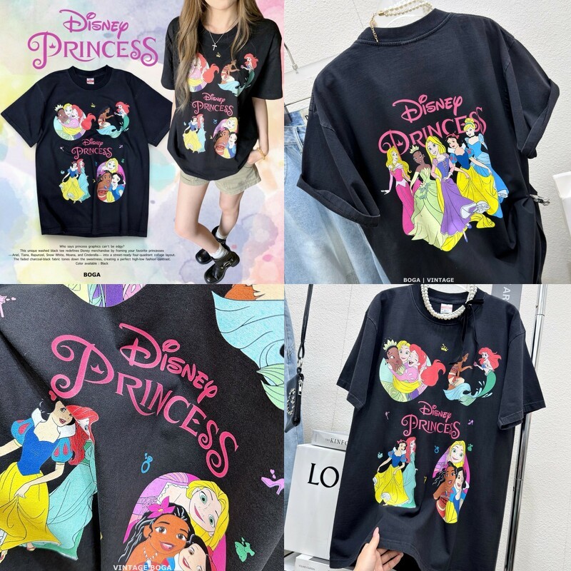 เสื้อยืดเจ้าหญิงดำ princess vintage tee เสื้อยืดผ้าคอตตอนดำ ฟอกน้อยๆไม่เฟดมาก