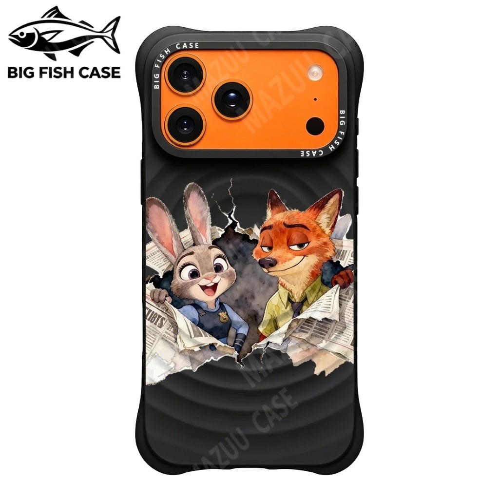 เคสไอโฟน ซิลิโคนสีดำ แม่เหล็ก ลายจูดี้และนิคจาก "Zootopia" มุมหนา กันกระแทก สำหรับ iPhone 17 16 15 14 13 12 11 Pro Max P