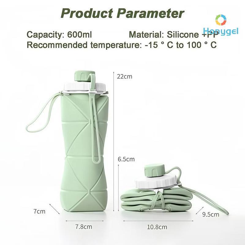 {Honyge1} 600ML ซิลิโคนสําหรับเล่นกีฬา Tumbler Leak Proof ขวดน้ําพับได้แบบใช้ซ้ําได้ พับได้ ใหม่