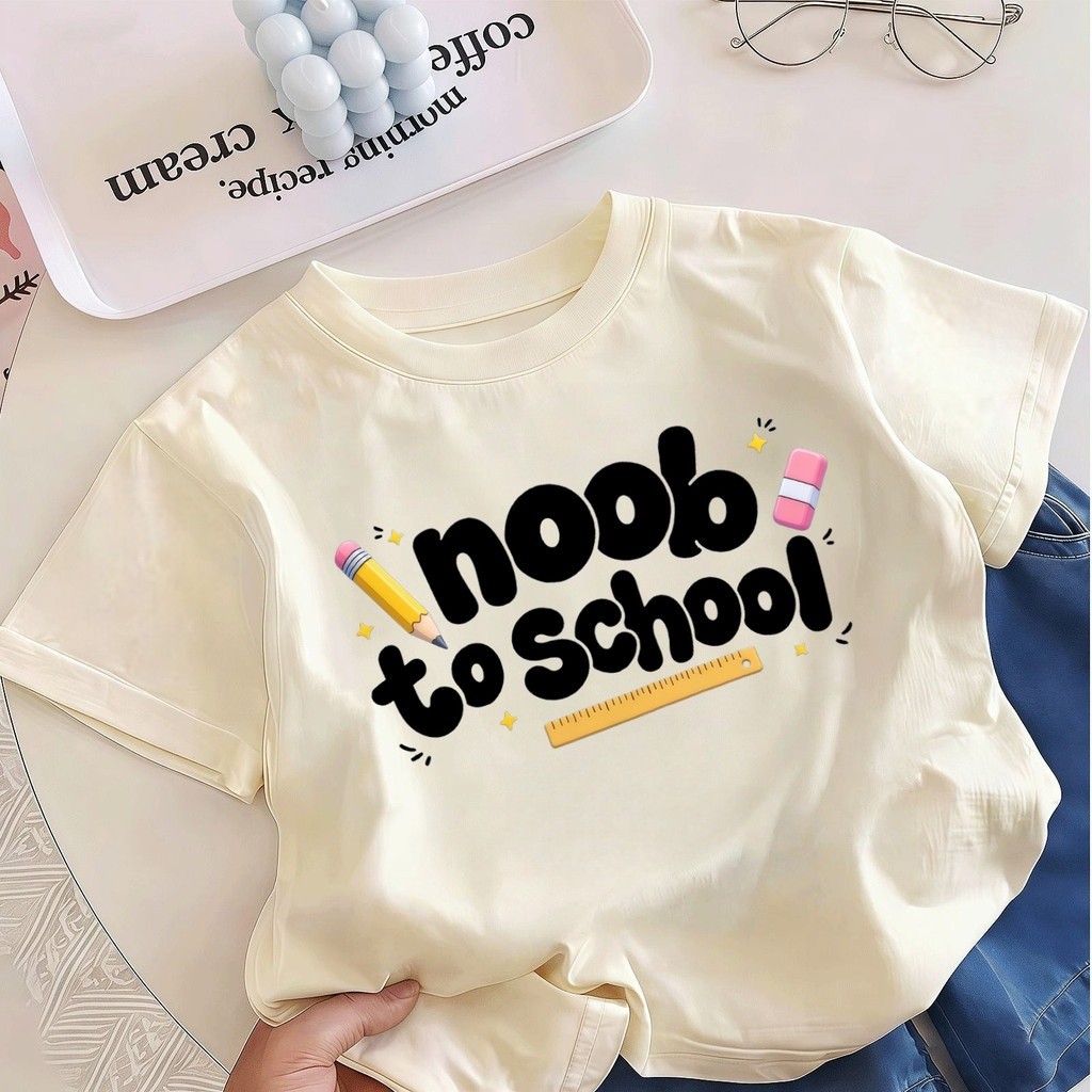 Yout-children เสื้อเด็กแฟชั่น คอกลม Oversize ผ้าคอตตอน  'NOOB YO SCHOOL' สบายนุ่ม ระบายอากาศดี อายุ 