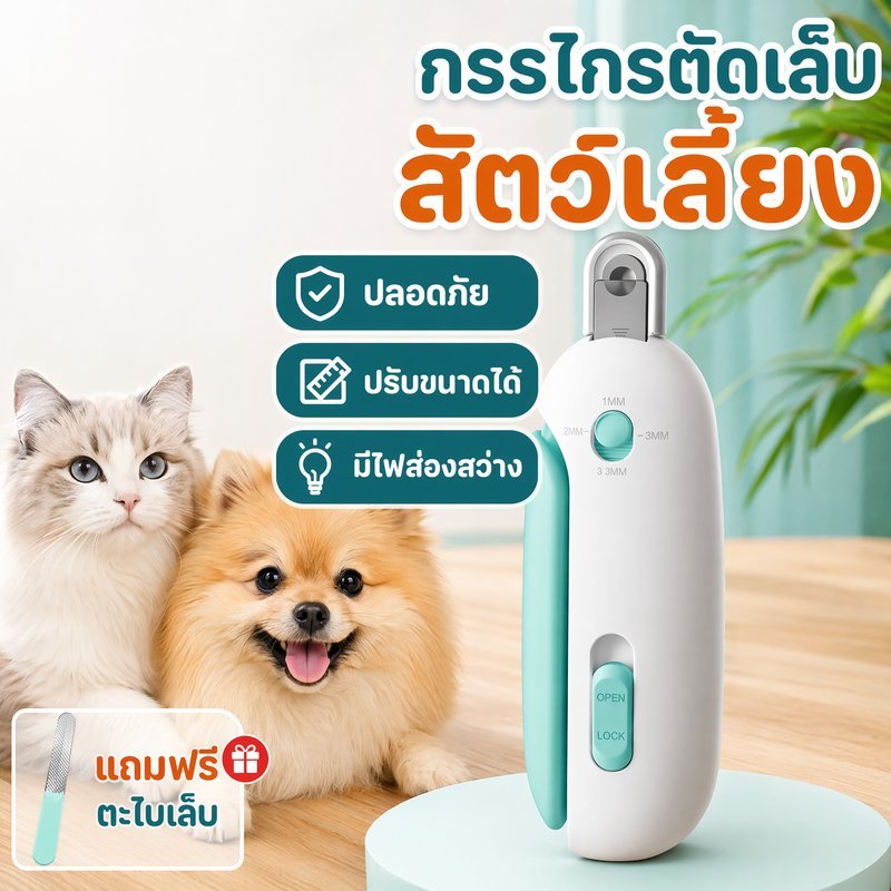 กรรไกรตัดเล็บแมว กรรไกรตัดเล็บสัตว์เลี้ยง ปรับขนาดได้ มีตะไบในตัว ใบมีดสแตนเลส ปลอดภัย