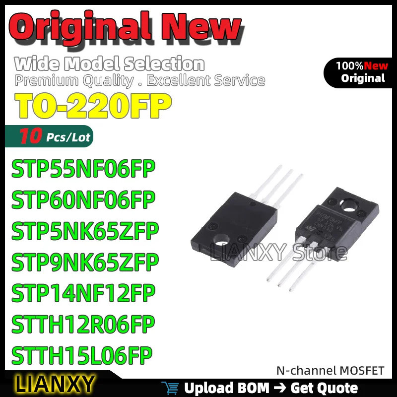 5 ชิ้น STP55NF06FP STP60NF06FP STP5NK65ZFP STP9NK65ZFP STD14NF12FP STTH12R06FP STTH15L06FP TO-220F F