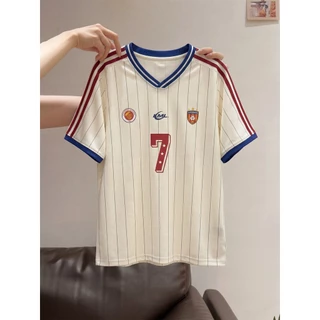 PannoFluxus เสื้อยืดผู้ชายแขนสั้นอเมริกันอินเทรนด์ลายคอวีคุณภาพสูง unisex jersey