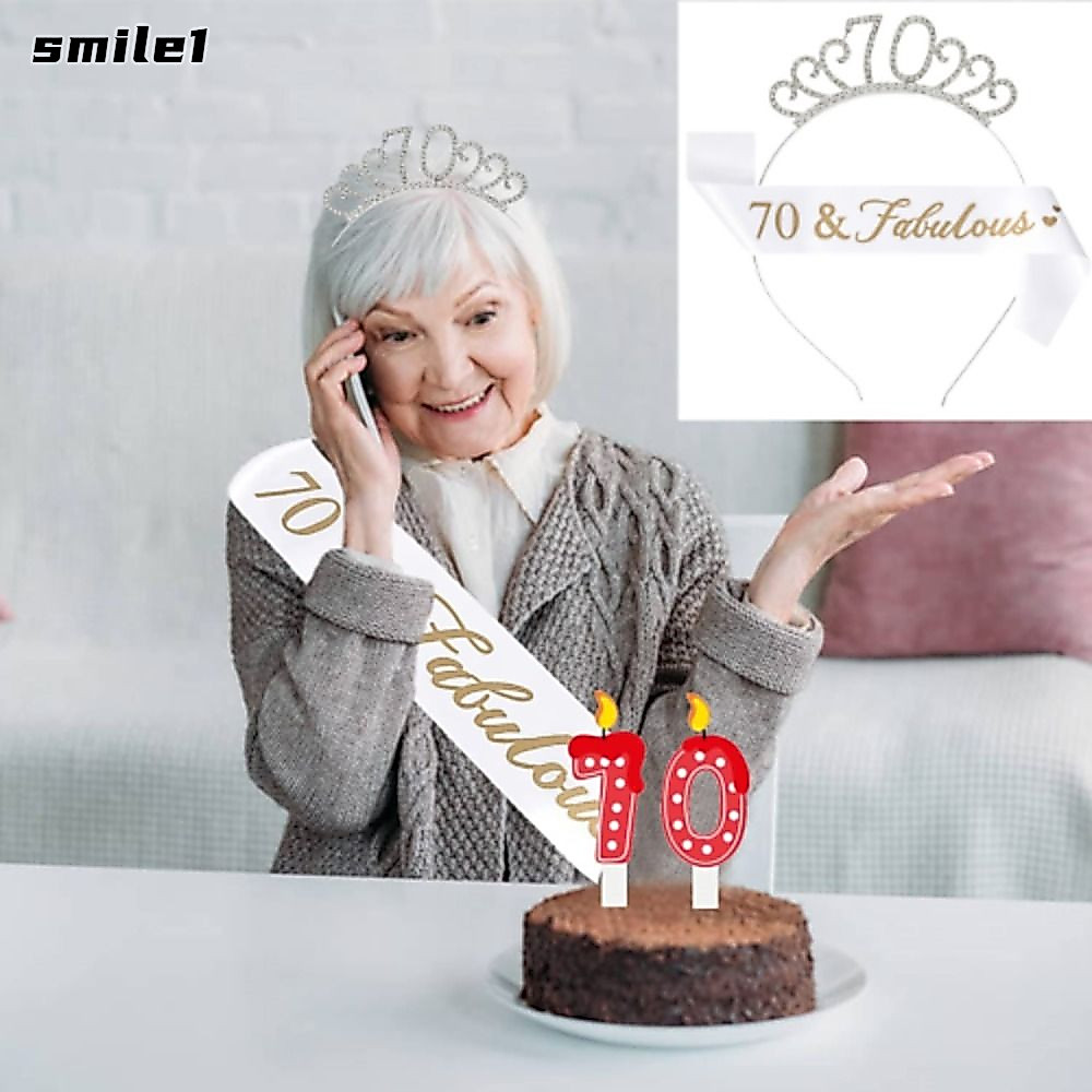 SMILE 70th Birthday Sash ผู้หญิงผ้าพันคออุปกรณ์คริสตัลมงกุฎ