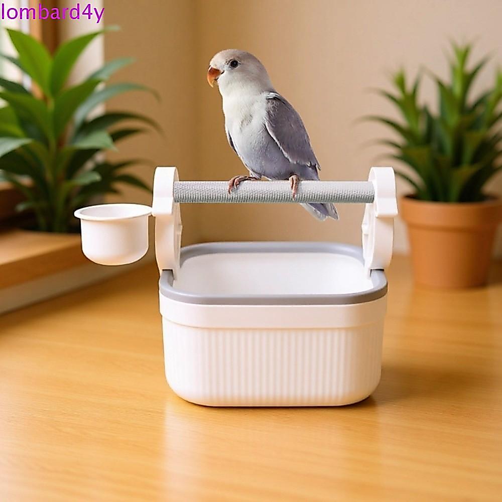 LOMBARD Parrot แท่นฝึกไม่เต็มเต็ง, การออกแบบ Anti-Splash พร้อมถ้วยอาหาร Parrot Desktop Stand, Creative Interactive Non-slip Pole Pet Bird Perching Stand บด Claws