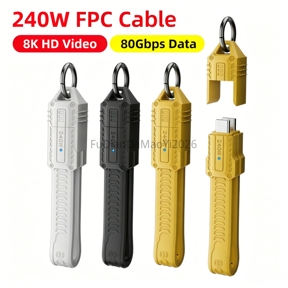 13.5 ซม.พวงกุญแจ USB4 4.0 Gen4 80Gbps FPC ข้อมูลสาย 240W USB C ถึง Type C สําหรับ Honor 600 600Pro 6