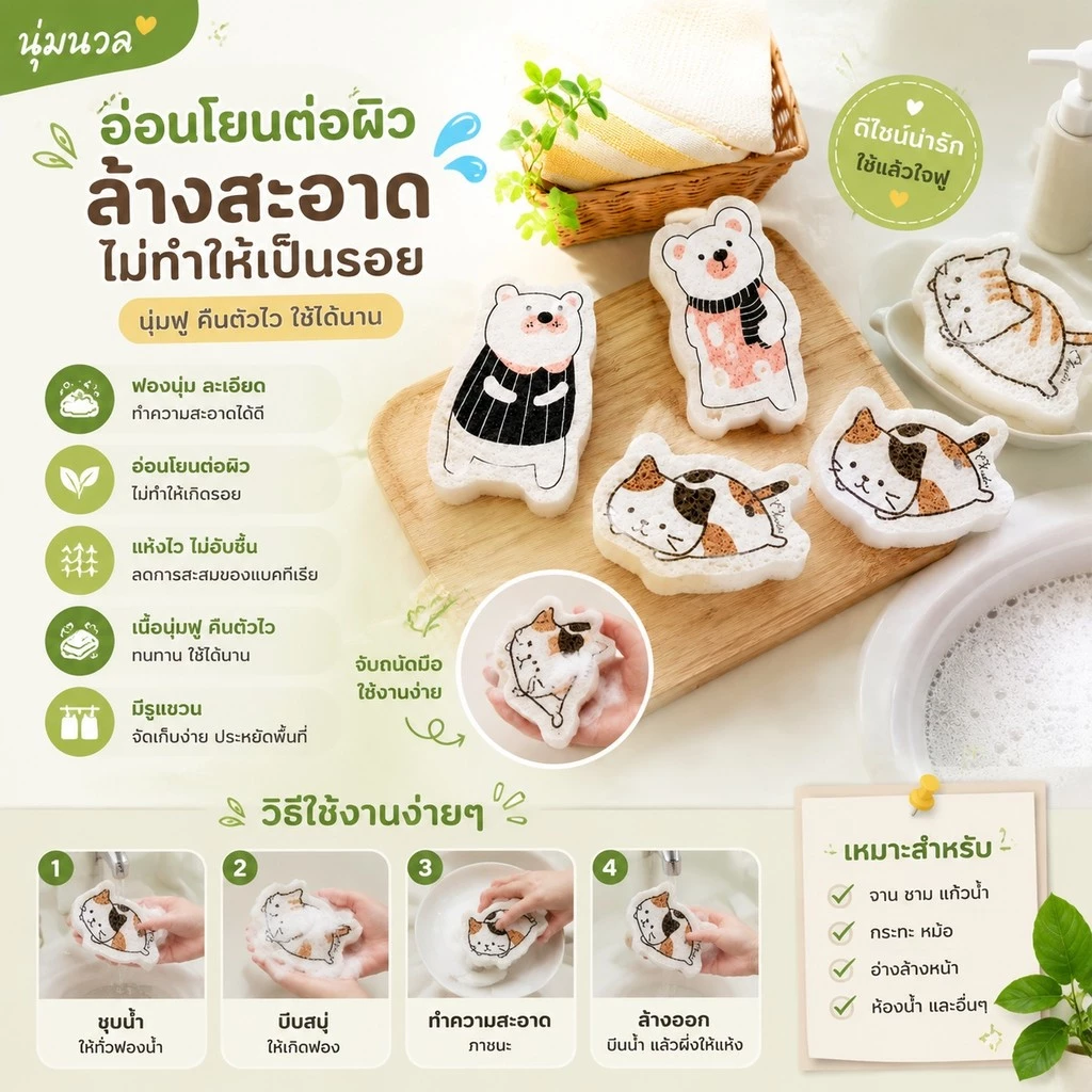 S00011 ฟองน้ําบีบอัดฟองน้ําล้างจานครัวทําความสะอาดน้ํามันเครื่องมือการบีบอัดฟองน้ําบีบอัด