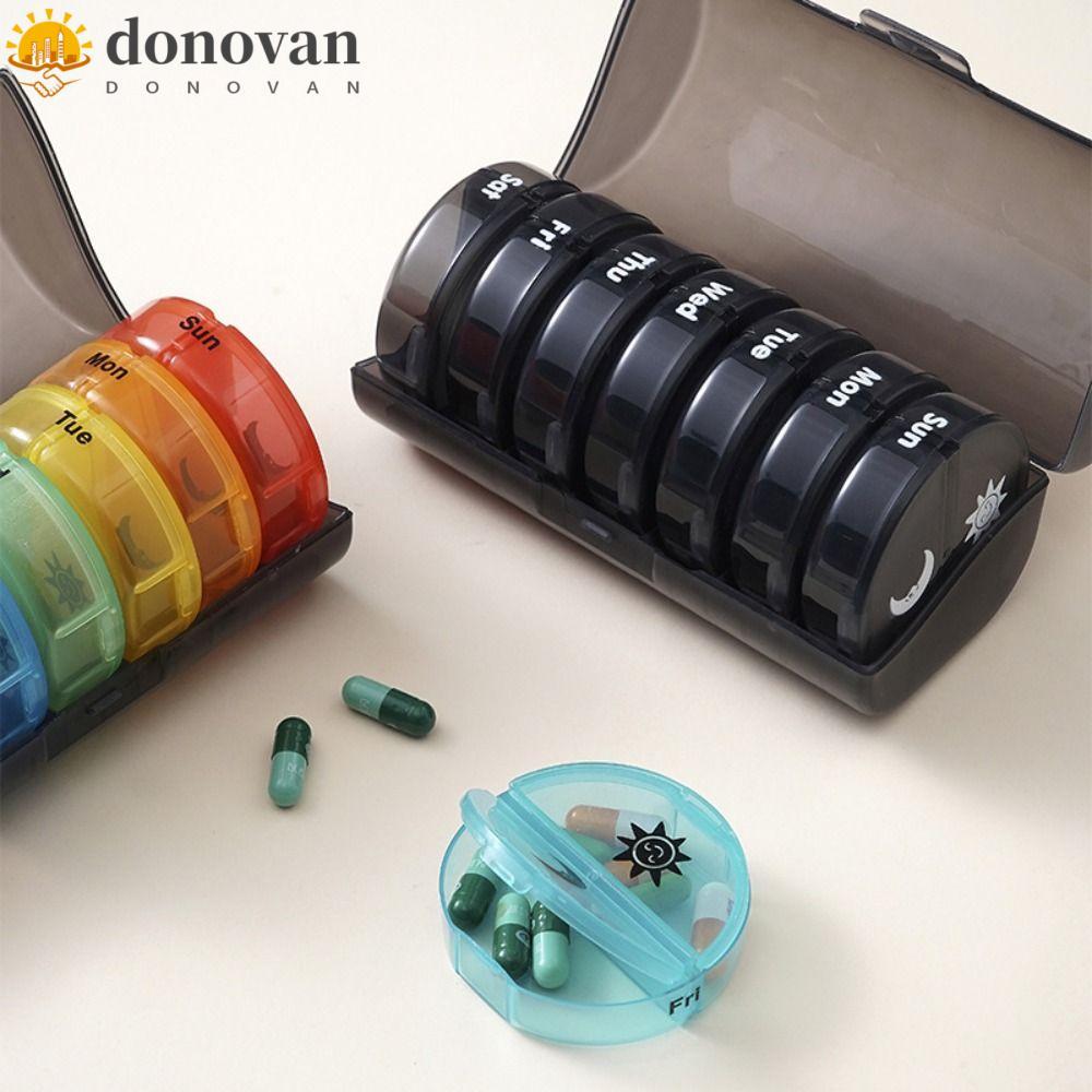 DONVAN ตลับเก็บวิตามิน, 14-Grid Week Mark 7-Day Splitter Pill Organizer, ยาคอนเทนเนอร์ 2 ครั้ง a Day
