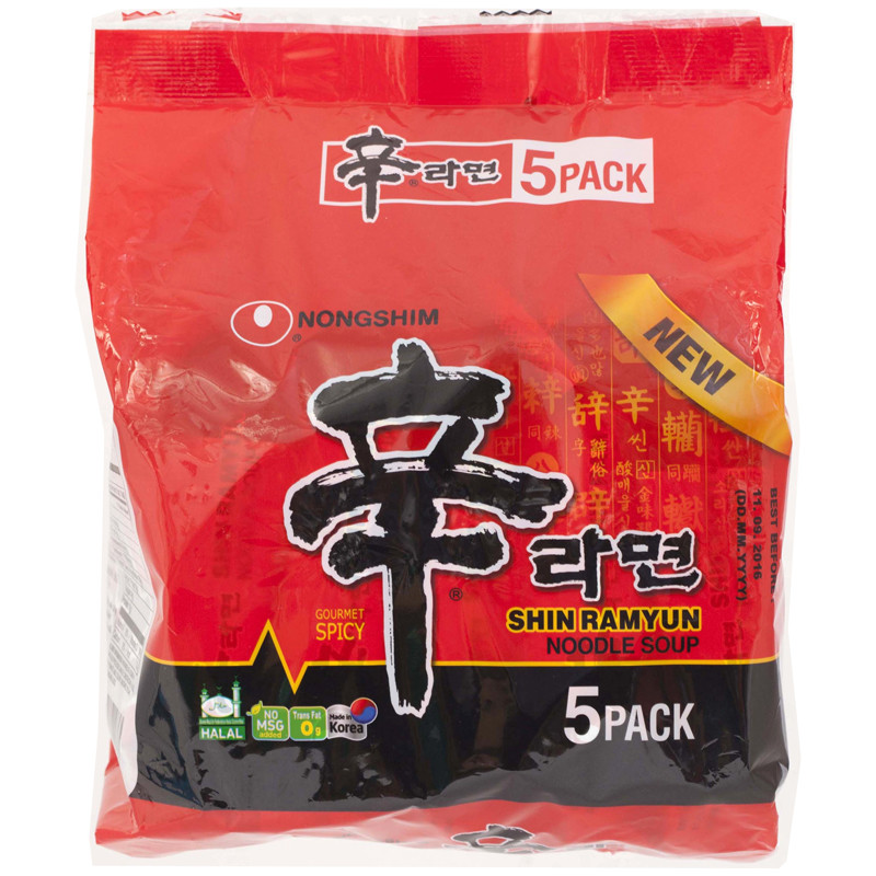นงชิมบะหมี่รสเผ็ด 120กรัม แพค 5 Nong Shim Instant Noodle Spicy 120g. Pack 5 [หมายเลขบาร์โค้ด 0031146157365 ]