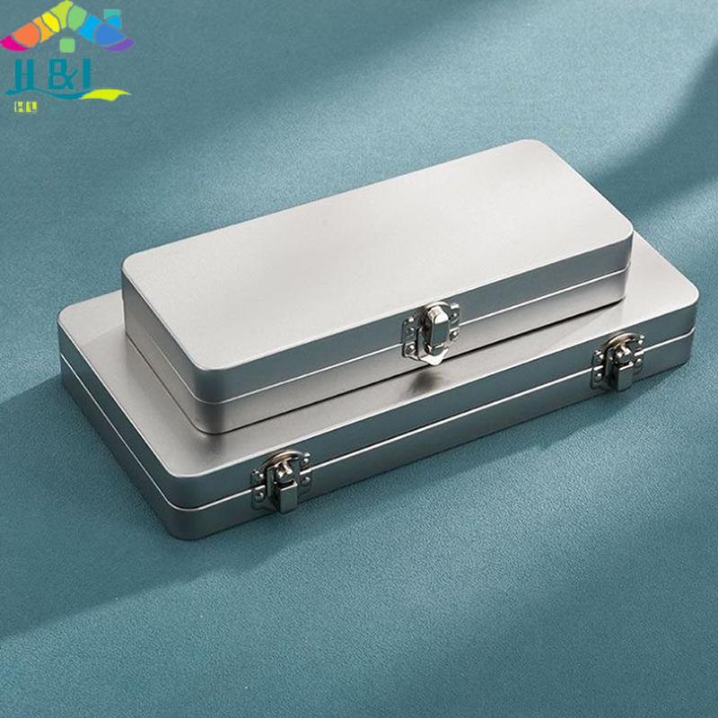 H&L ทนทาน Silvery สีเทาโลหะกล่องสี่เหลี่ยมพร้อมฝาปิด-Ideal สําหรับบิล,เครื่องสําอาง,อุปกรณ์สํานักงานเก็บ-Perfect For Home,Office {th}