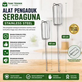 Pengaduk Stainless Bor Serbaguna Anti Karat 40Cm 60Cm Mixer Adonan Cat Semen Kuat Awet Food Grade
