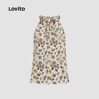 (New Arrival) Lovito เสื้อเบลาส์สไตล์โบโฮลายดอกไม้สําหรับวันหยุดพักผ่อน สไตล์ฤดูใบไม้ผลิ/ฤดูร้อนสําหรับผู้หญิง L196ED744
