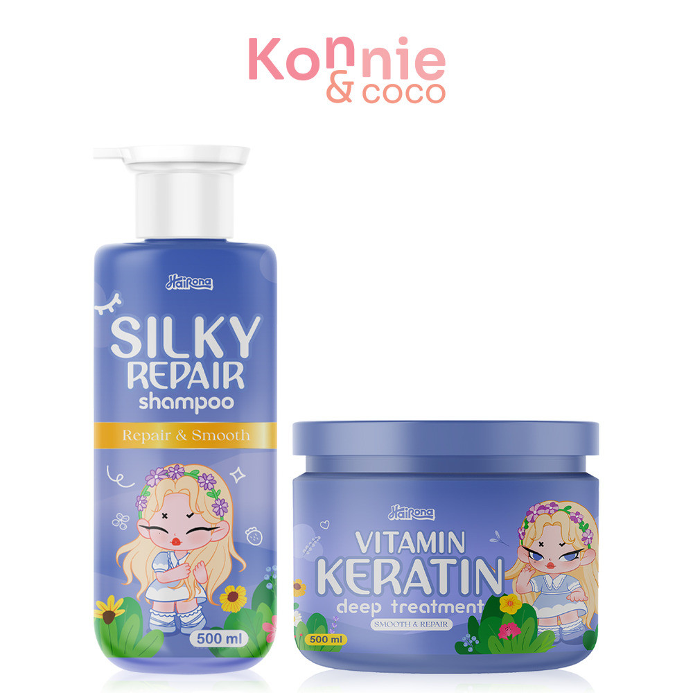 Livetined Set 2 Item Hairona Silky Repair Shampoo 500ml + Hairona Vitamin Keratin Deep Treatment 500