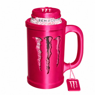Caneca Para Lata Energético Monster + Tampa + Abridor De Latas - Rosa Pink