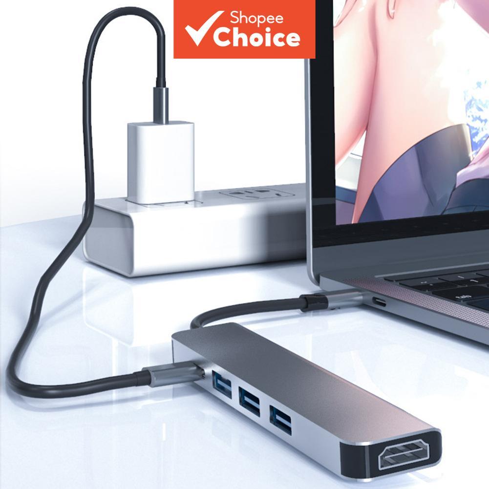 Multi-function 5-in-1 Splitter Type-C ถึงอะแดปเตอร์ที่รองรับ HDMI USB C Hub USB PD ชาร์จ Multi-Functional Splitter สําหรับ Macbook Converter,