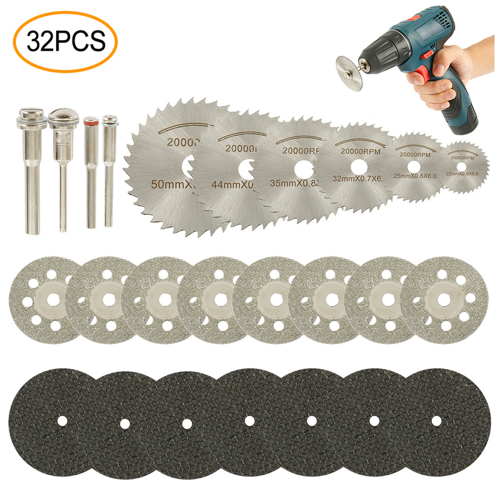 32Pcs HSS Mini ชุดใบเลื่อยวงเดือนขนาดเล็กแผ่นขัดล้อเจียรสําหรับอุปกรณ์ Dremel เครื่องมือโรตารี่ตัดโลหะ