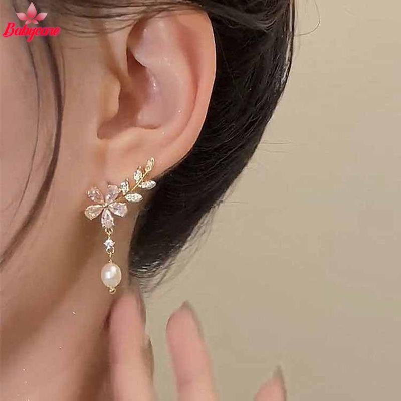 <BYCE-t> 1 คู่ประณีตใบ Rhinestones ดอกไม้สตั๊ดต่างหูผู้หญิง sel ต่างหูเจ้าสาวงานแต่งงานเครื่องประดับ