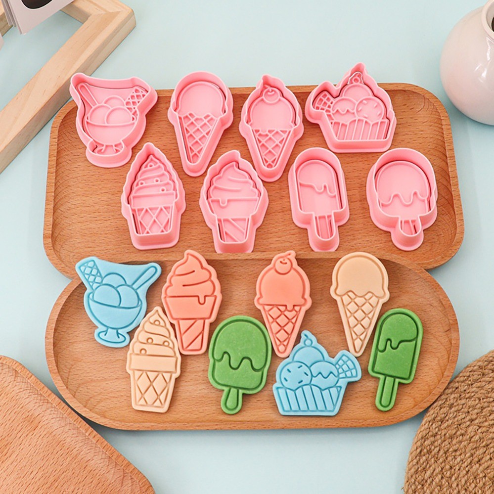 การ์ตูนไอศกรีมกรวยคุกกี้เครื่องตัดแม่พิมพ์ DIY น่ารักคุกกี้แสตมป์เครื่องมืออบและอุปกรณ์เสริมสําหรับเบเกอรี่โฮมเมดขนม