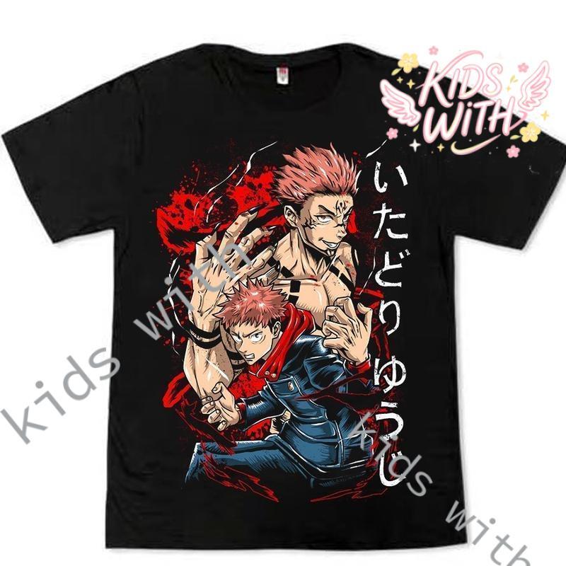 สำหรับเด็ก โอเวอร์ไซส์ wzhaoyu ยืดญี่ปุ่นพิมพ์ลาย Jujutsu Kaisen แขนสั้น
